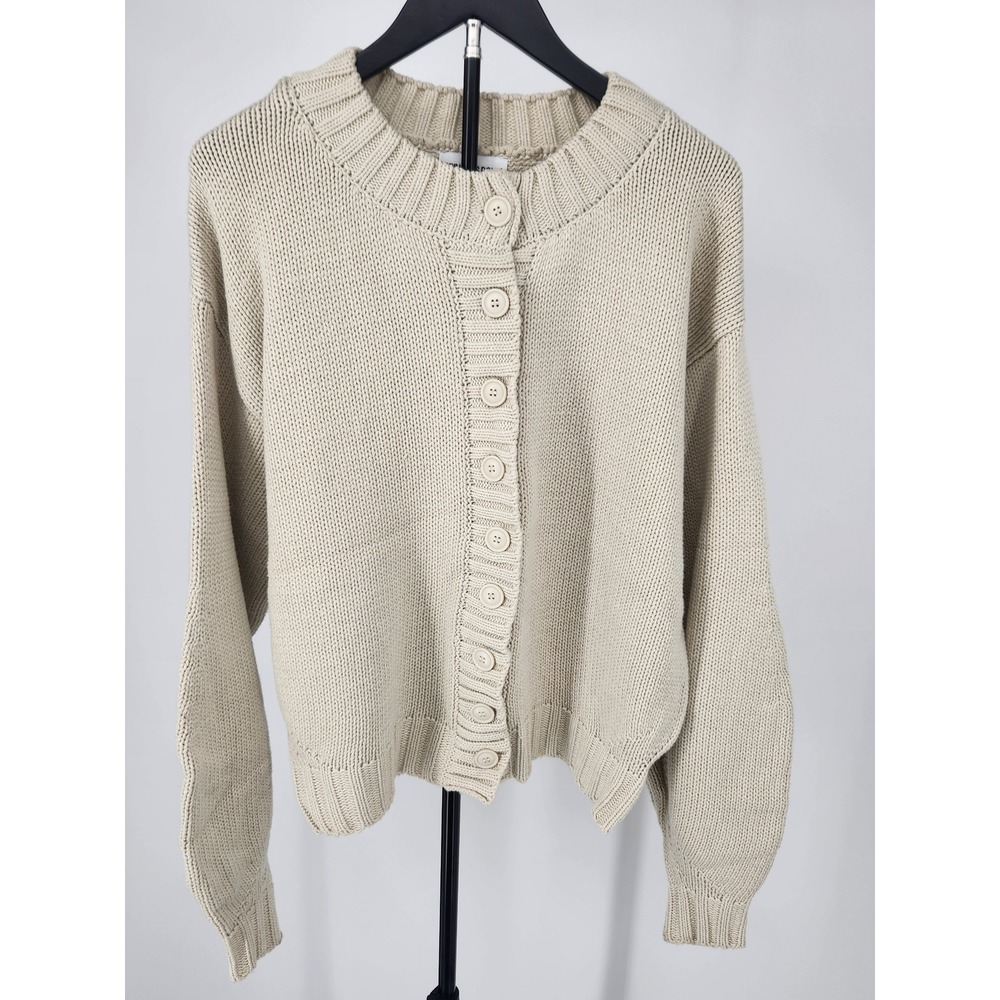 Princess Polly Cream Beige Chunky Knit Button Front Cardigan Sweater US 8